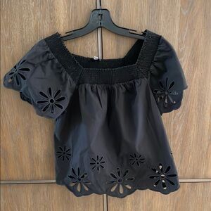 Rails Black Puff Sleeve Embellished Blouse